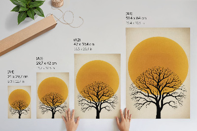 Impression sur toile Un arbre se détachant sur le fond d'un grand cercle aux teintes chaudes