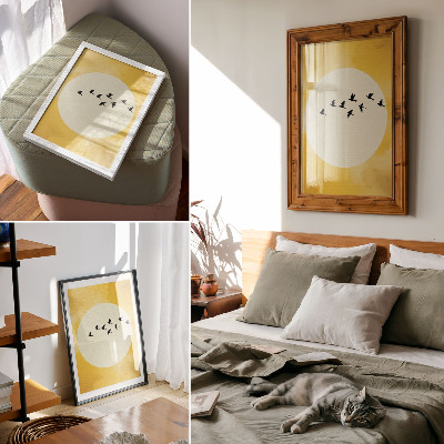 Décoration murale Oiseaux sur fond de cercle dans un espace jaune