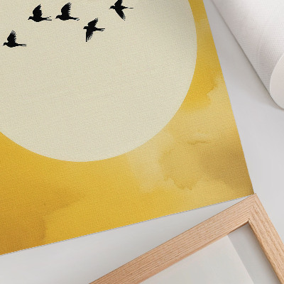 Décoration murale Oiseaux sur fond de cercle dans un espace jaune
