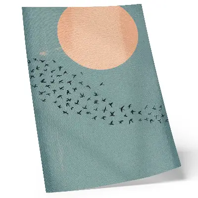 Impression sur toile oiseaux en vol avec un grand cercle sur fond bleu