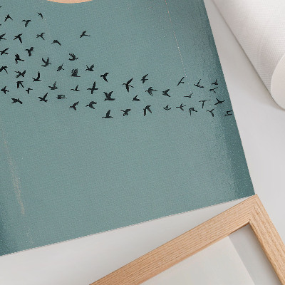 Impression sur toile Oiseaux en vol, fond bleu, grand cercle