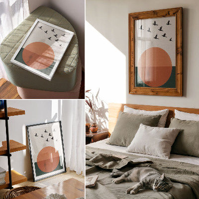 Décoration murale Oiseaux en vol, cercle orange minimaliste