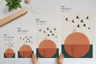 Décoration murale Oiseaux en vol, cercle orange minimaliste