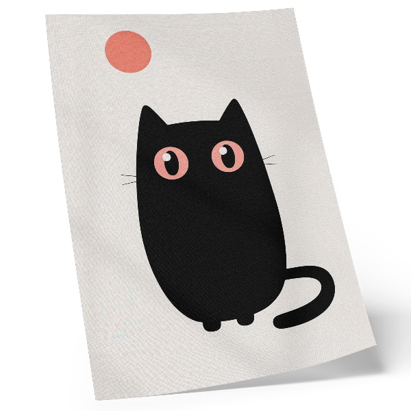 Affiche décorative Chat noir aux yeux roses sur fond blanc
