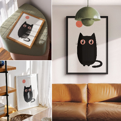 Affiche décorative Chat noir aux yeux roses sur fond blanc