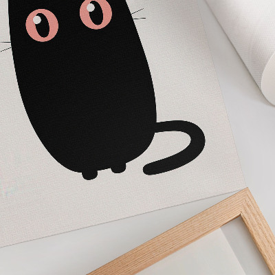 Affiche décorative Chat noir aux yeux roses sur fond blanc