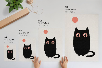 Affiche décorative Chat noir aux yeux roses sur fond blanc