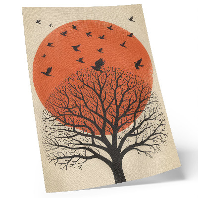 Décoration murale motif d'oiseaux, d'arbre et de soleil style minimaliste