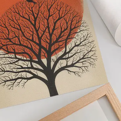 Décoration murale au motif d'oiseaux, d'arbre et de soleil dans un style minimaliste