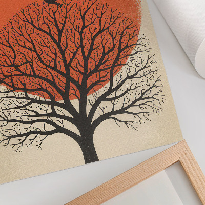 Décoration murale motif d'oiseaux, d'arbre et de soleil style minimaliste