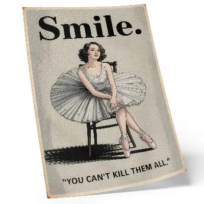 Affiche décorative représentant une ballerine en robe de tulle avec inscription noire nostalgie