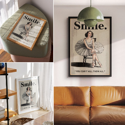 Affiche décorative Ballerine en robe de tulle avec inscription noire nostalgie