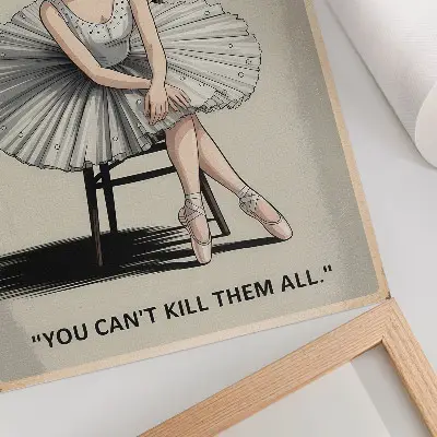 Affiche décorative représentant une ballerine en robe de tulle avec inscription noire nostalgie