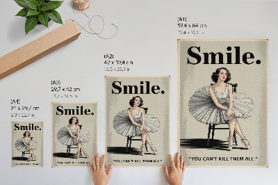 Affiche décorative Ballerine en robe de tulle avec inscription noire nostalgie