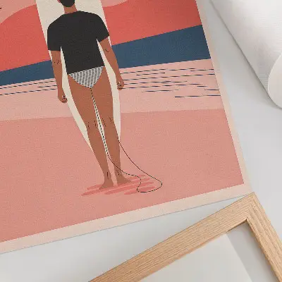 Impression sur toile représentant une planche de surf sur une plage au bord d'une mer calme pour un moment de détente
