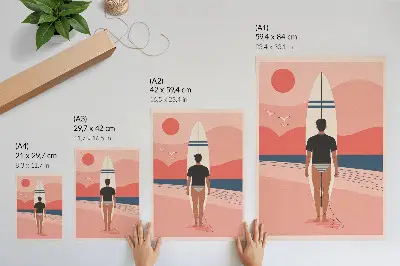 Impression sur toile représentant une planche de surf sur une plage au bord d'une mer calme pour un moment de détente