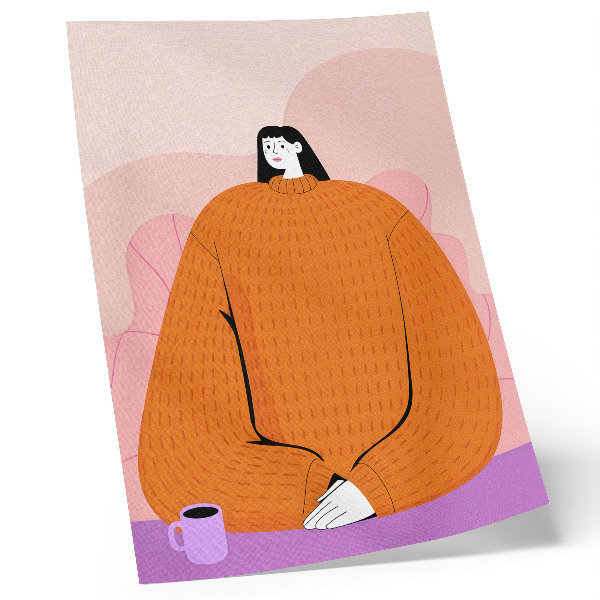 Décoration murale Image d'un personnage portant un pull orange sur fond rose