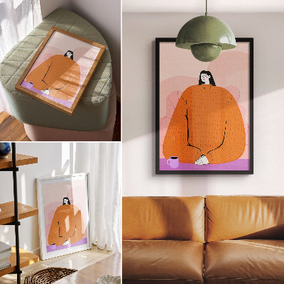 Décoration murale Image d'un personnage portant un pull orange sur fond rose