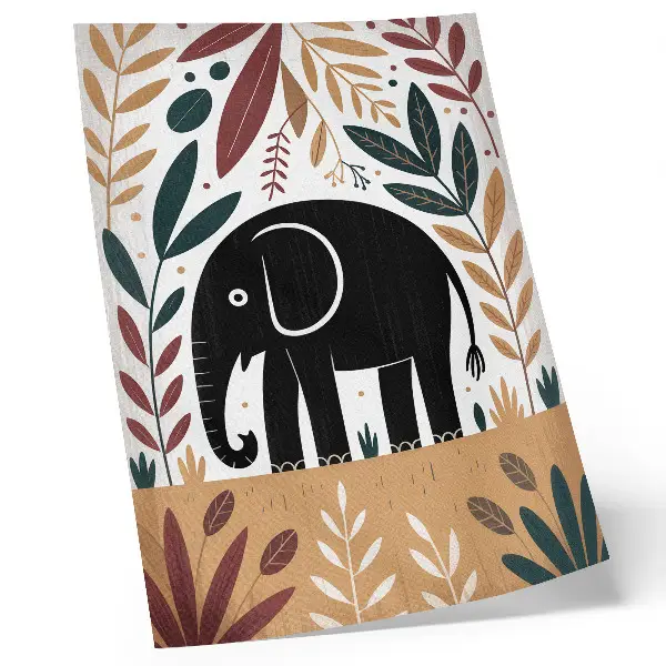 Affiche décorative Éléphant parmi les feuilles représentation élégante inspirée par la nature et la simplicité