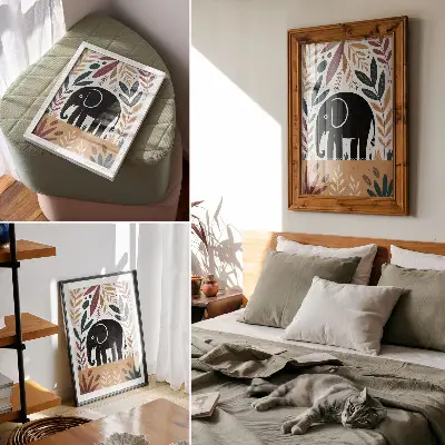 Affiche décorative Éléphant parmi les feuilles représentation élégante inspirée par la nature et la simplicité