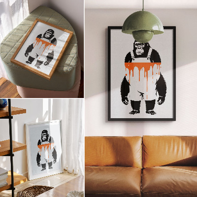 Affiche décorative Un gorille en salopette sur un fond orange vif