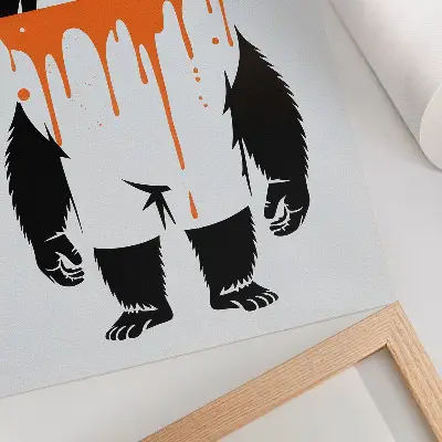 Affiche décorative représentant un gorille en salopette sur un fond orange vif