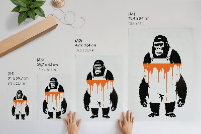 Affiche décorative Un gorille en salopette sur un fond orange vif