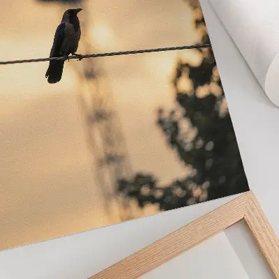Affiche décorative oiseau sur un fil avec un ciel du soir et un arrière-plan délicat