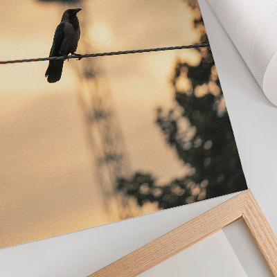Affiche décorative Oiseau sur un fil, ciel du soir, arrière-plan délicat