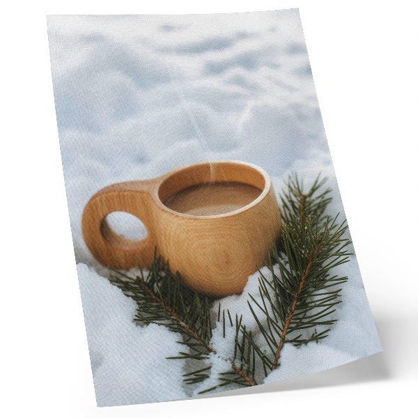 Décoration murale tasse en bois paysage enneigé brindilles vertes