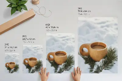 Décoration murale tasse en bois motif paysage enneigé et brindilles vertes