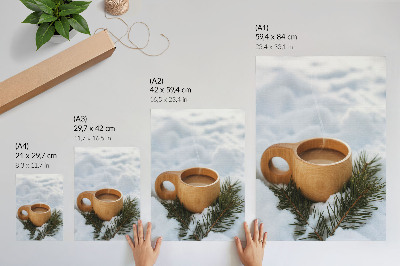 Décoration murale tasse en bois paysage enneigé brindilles vertes