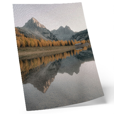 Impression sur toile Lac calme, arbres d'automne, reflets des montagnes, nature
