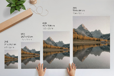 Impression sur toile Lac calme, arbres d'automne, reflets des montagnes, nature