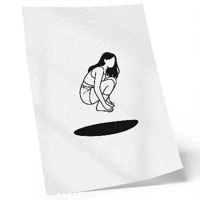 Affiche décorative Une silhouette accroupie sur fond blanc, sans détails.
