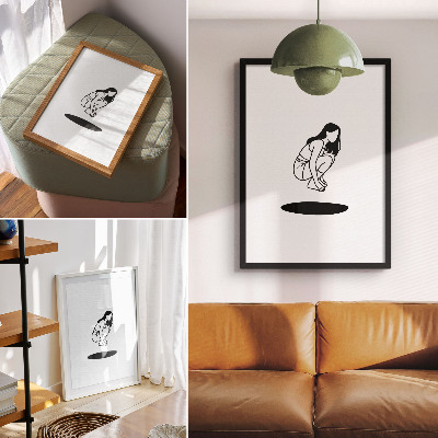 Affiche décorative Une silhouette accroupie sur fond blanc, sans détails.