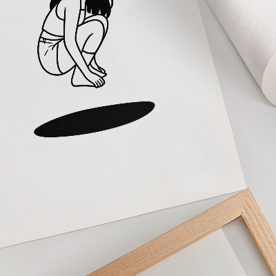 Affiche décorative Une silhouette accroupie sur fond blanc, sans détails.