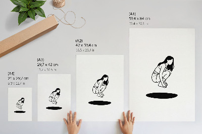 Affiche décorative Une silhouette accroupie sur fond blanc, sans détails.