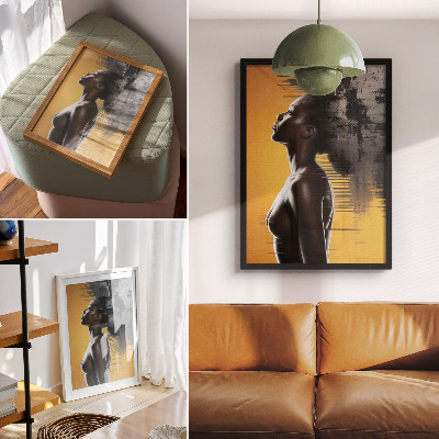 Affiche décorative Silhouette féminine élégante, contraste jaune et noir