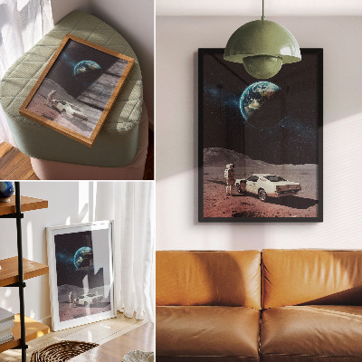 Décoration murale Astronaute sur la Lune, voiture, étoiles de la Terre