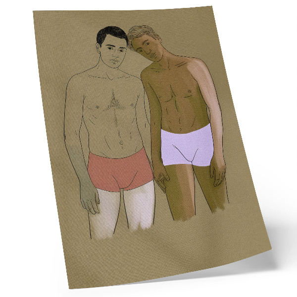 Impression sur toile Illustration d'hommes en sous-vêtements aux couleurs chaudes