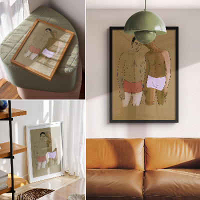 Impression sur toile Illustration d'hommes en sous-vêtements aux couleurs chaudes