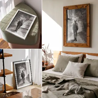 Affiche décorative photographie d'un cheval en noir et blanc dans la forêt