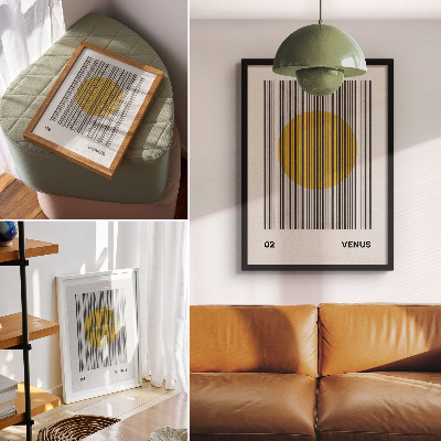 Impression sur toile Lignes contrastées cercle jaune art optique