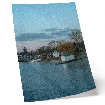 Impression sur toile Le ciel au-dessus du lac, les maisons, la lune, les arbres