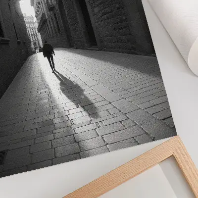 Décoration murale photographie en noir et blanc représentant une rue avec architecture