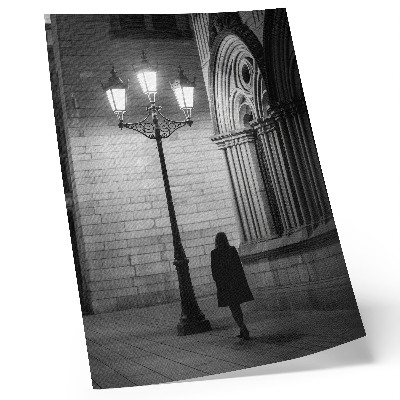 Décoration murale Architecture en noir et blanc avec une lanterne la nuit