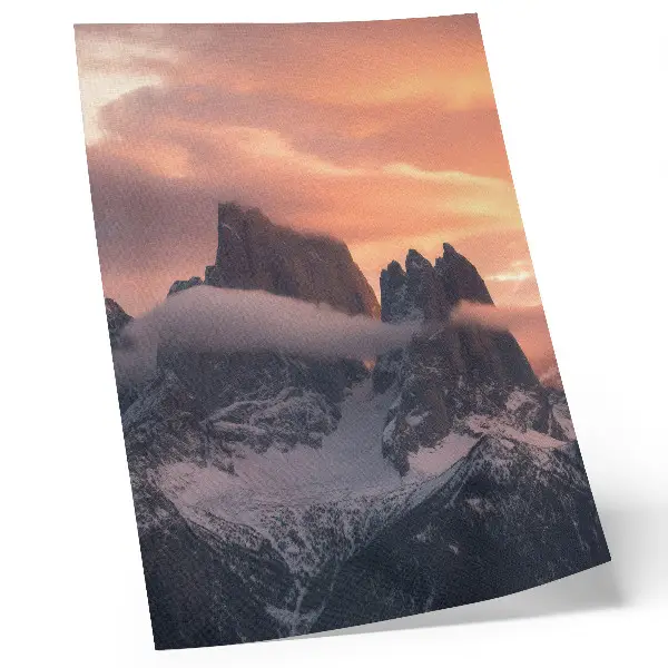 Affiche décorative coucher de soleil sur les montagnes avec brouillard, harmonie et mystère