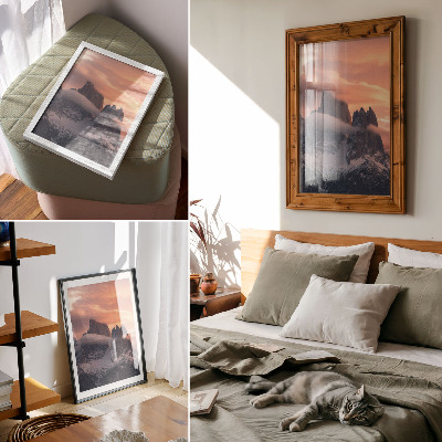 Affiche décorative Coucher de soleil sur les montagnes, brouillard, harmonie et mystère