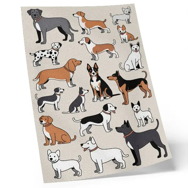 Décoration murale représentant des chiens colorés, pleins de joie et de diversité